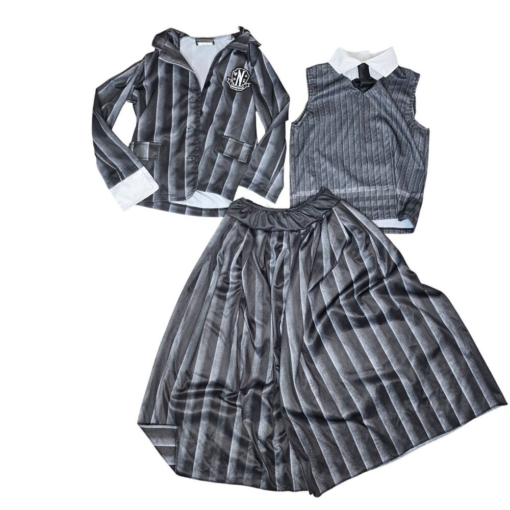 Wednesday Addams Inspired 3-Piece Costume Set Large  Striped Jacket Sleeveless V